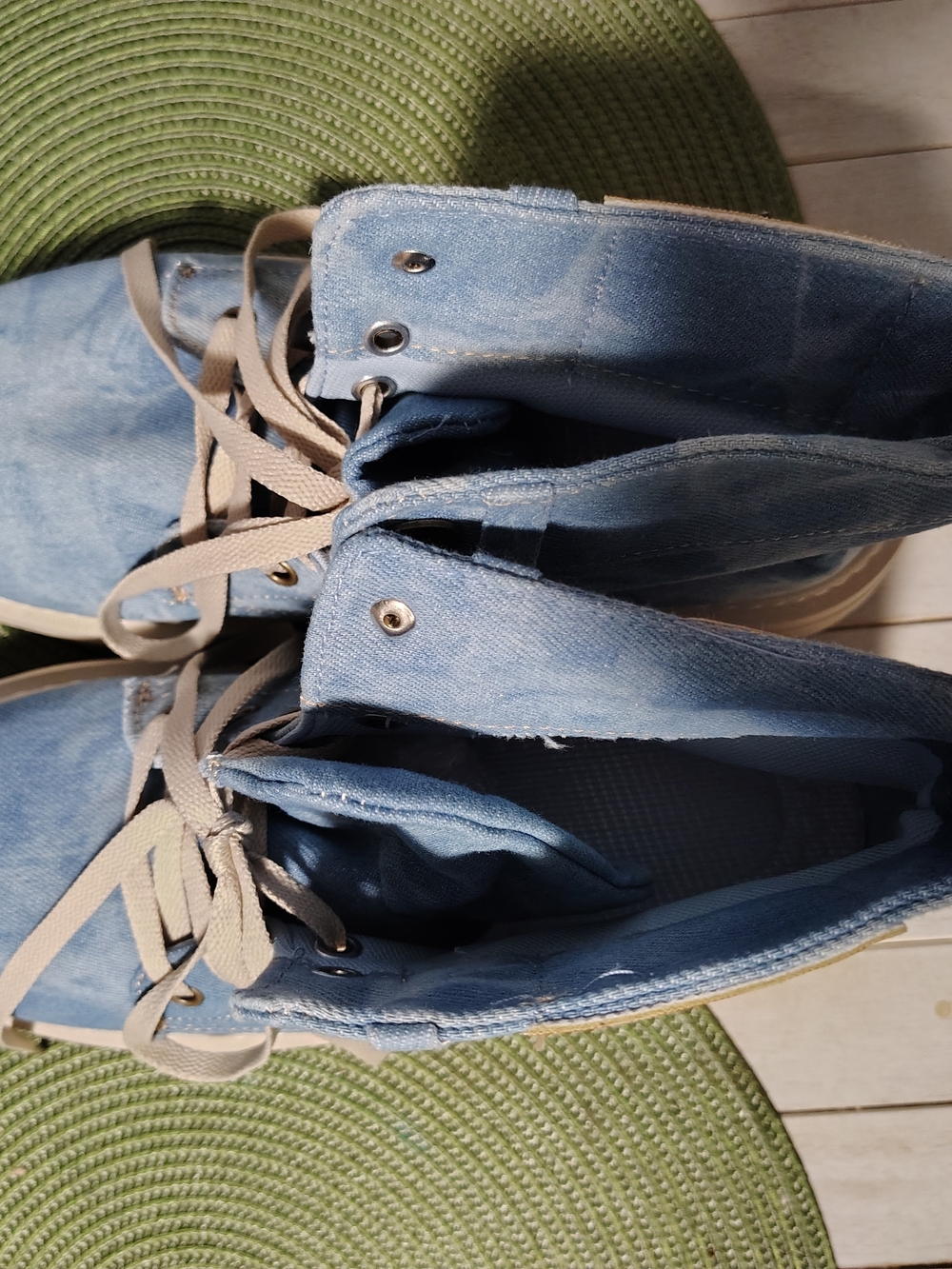 Denim-Style Light Blue High-Top Sneakers for Women Or Men. - Picture 3 of 5